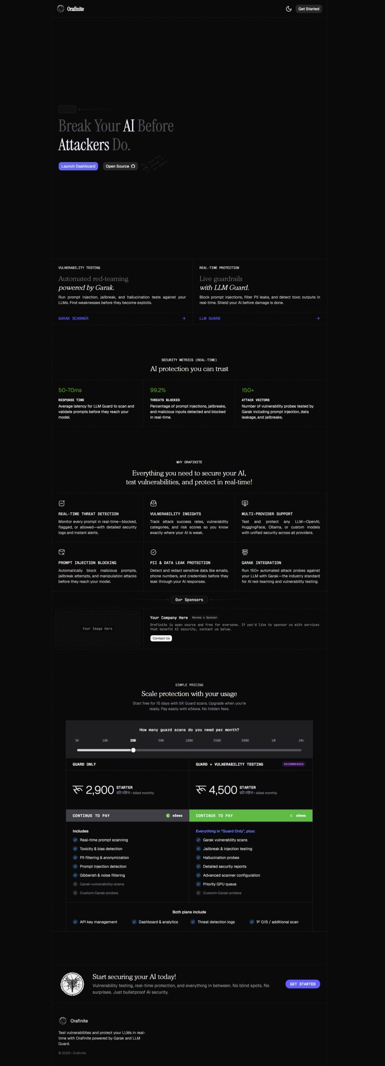 OraFinite dashboard home screenshot